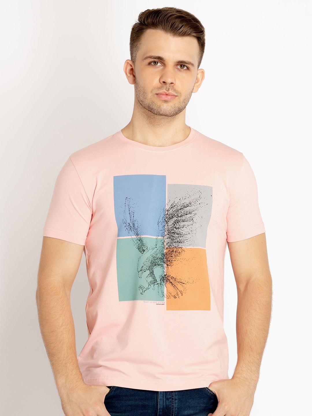 

Status Quo Graphic Printed Cotton T-shirt, Pink