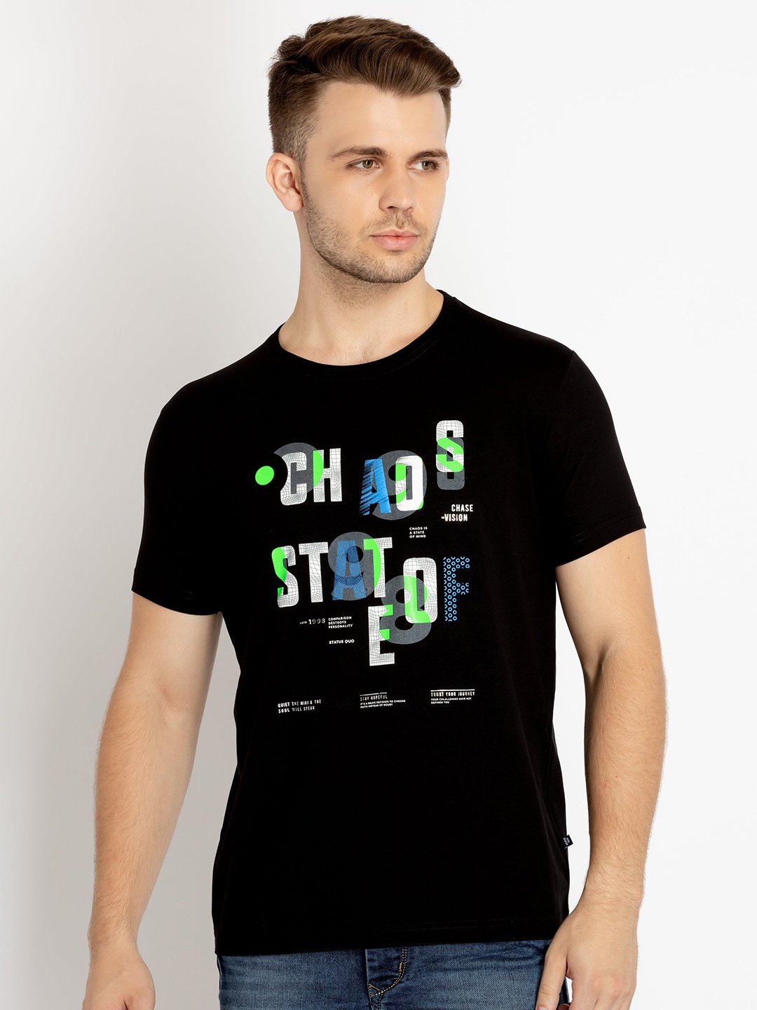 

Status Quo Typography Printed Cotton Slim Fit T-shirt, Black