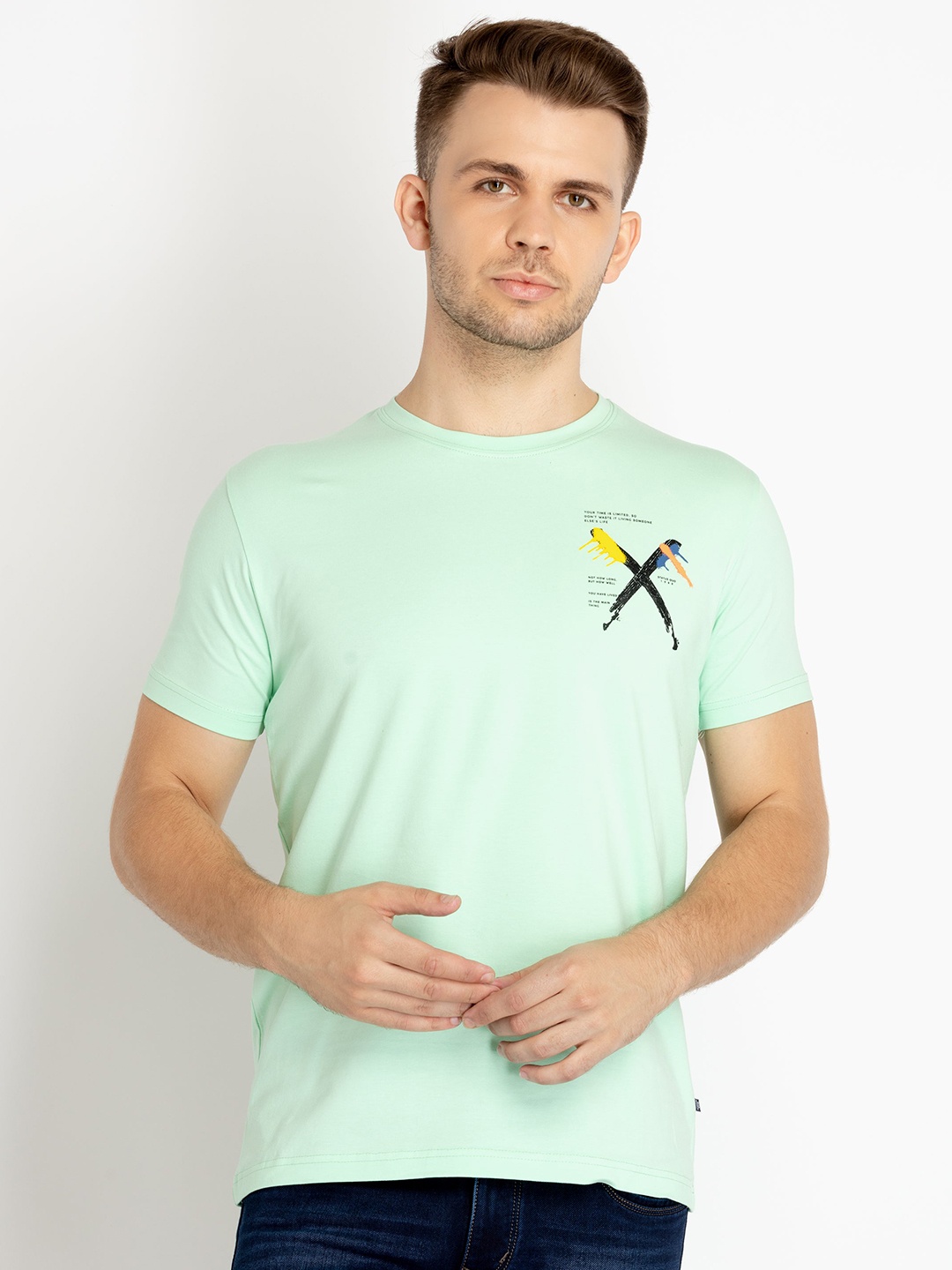 

Status Quo Placement Graphic Printed Cotton T-shirt, Green