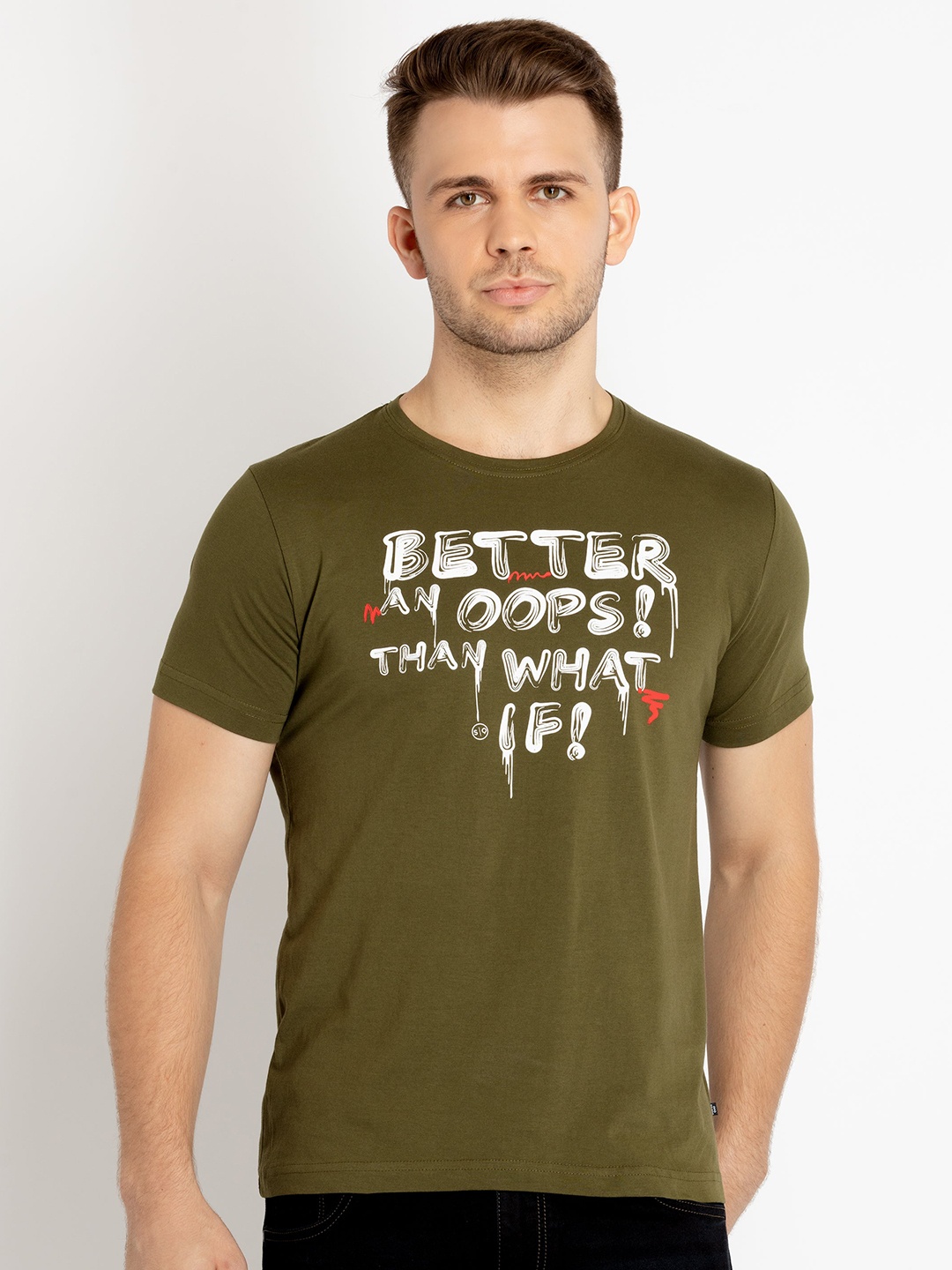 

Status Quo Typography Printed Cotton T-shirt, Olive