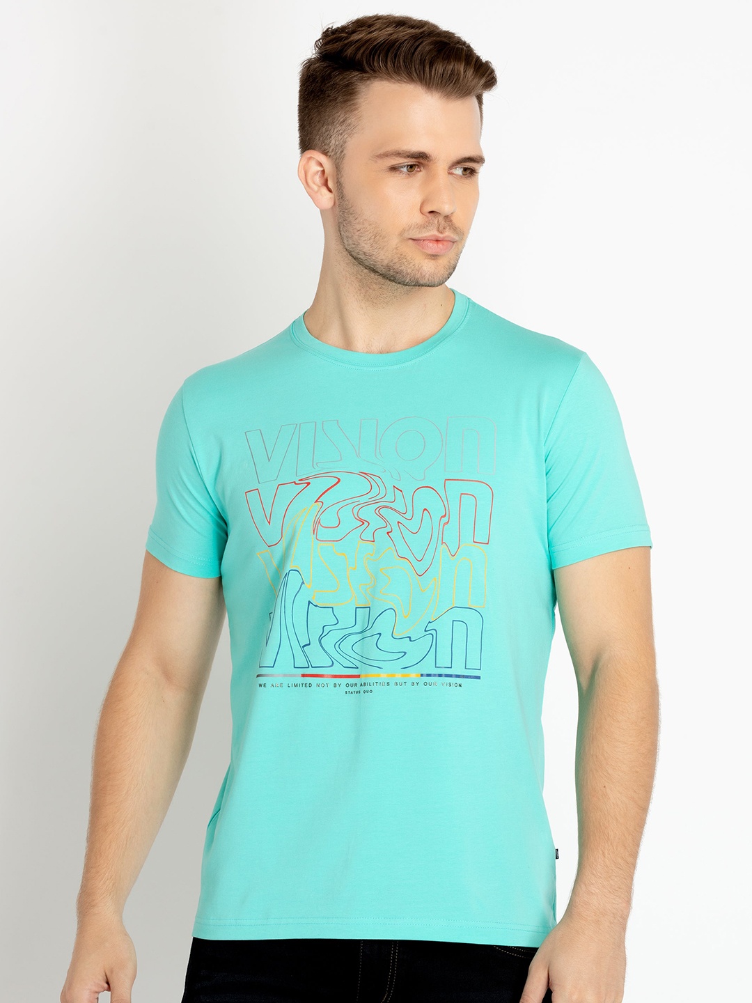 

Status Quo Typography Printed Cotton T-shirt, Blue
