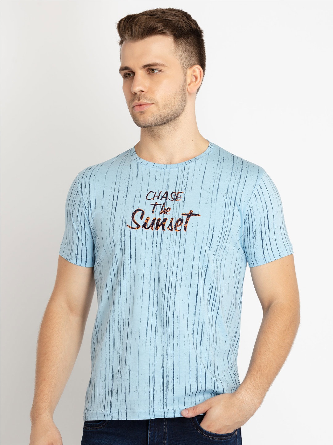 

Status Quo Typography Printed Round Neck Cotton T-shirt, Blue