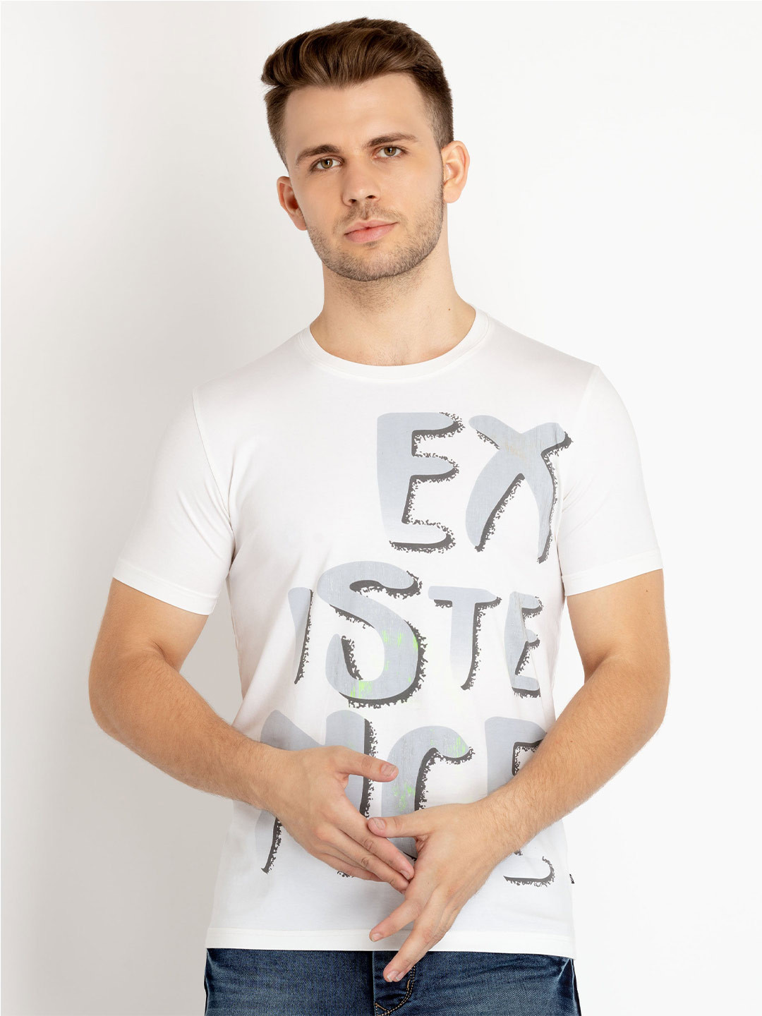 

Status Quo Plus Size Typography Printed Cotton T-shirt, White