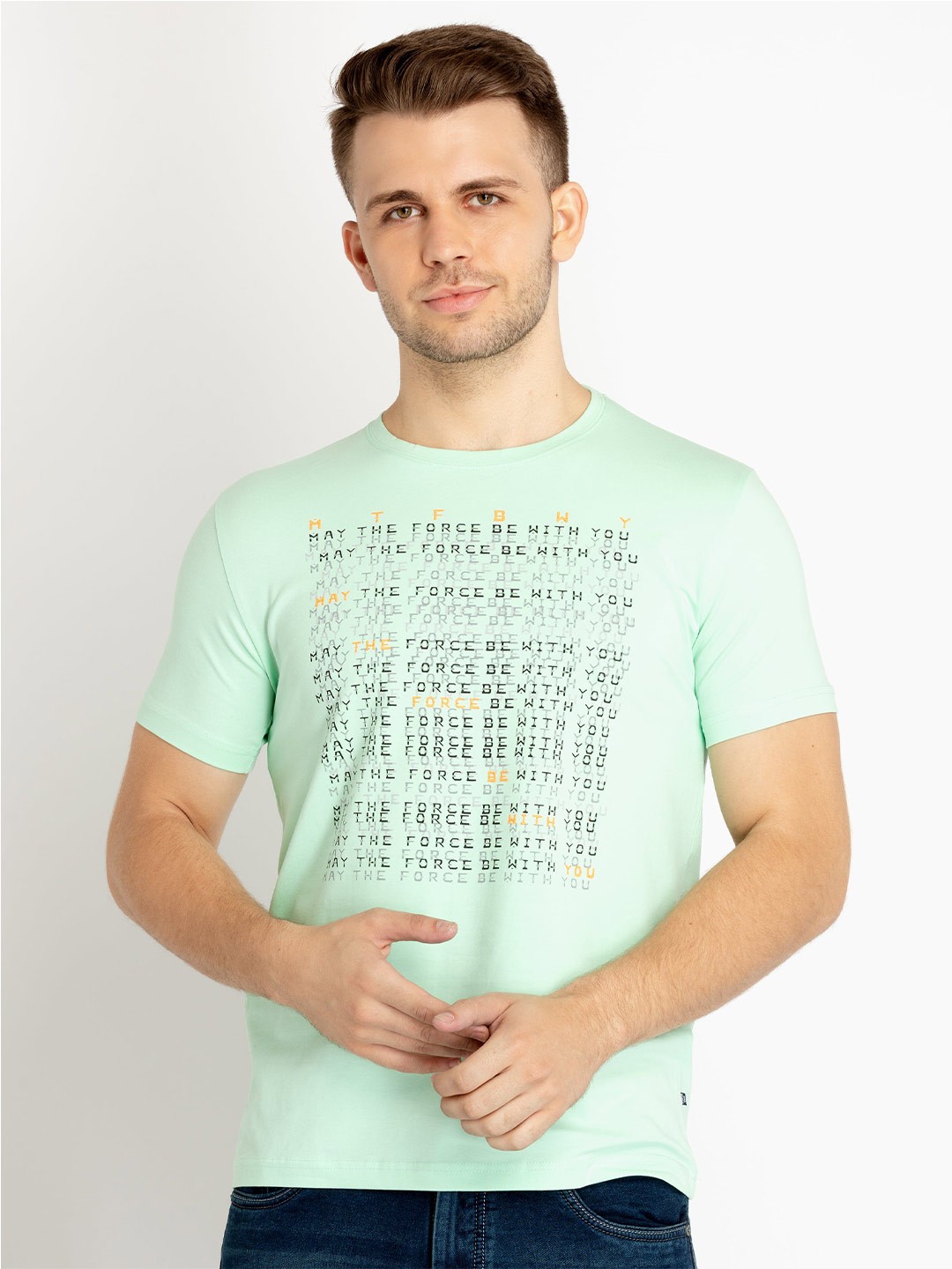 

Status Quo Round Neck Typography Printed Cotton T-shirt, Green
