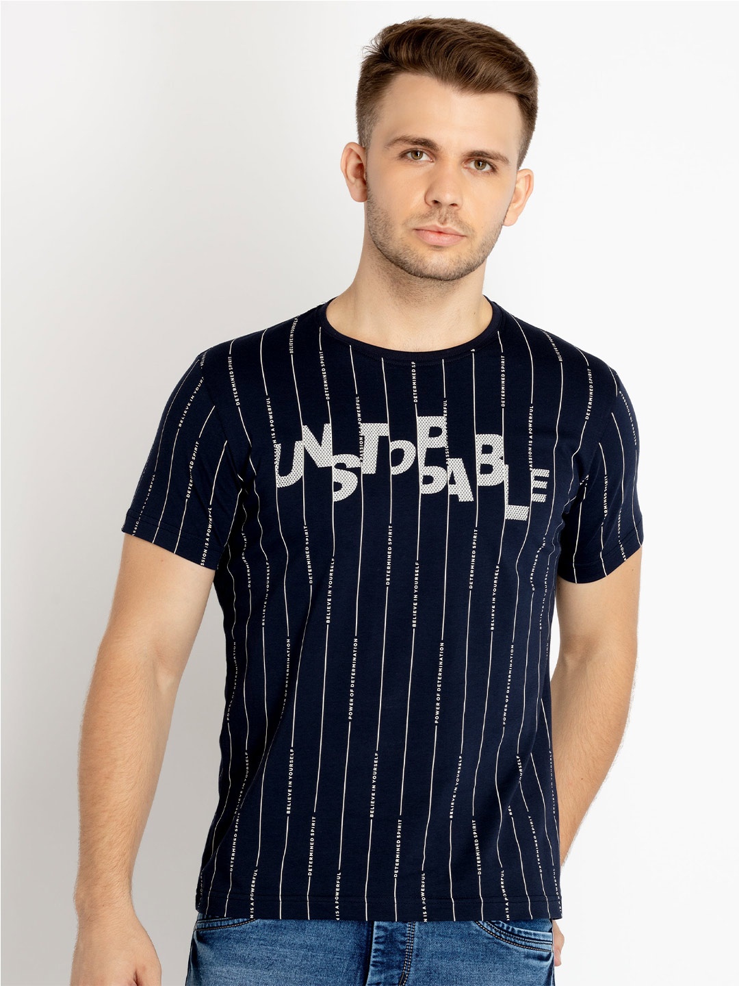 

Status Quo Striped Cotton T-shirt, Navy blue