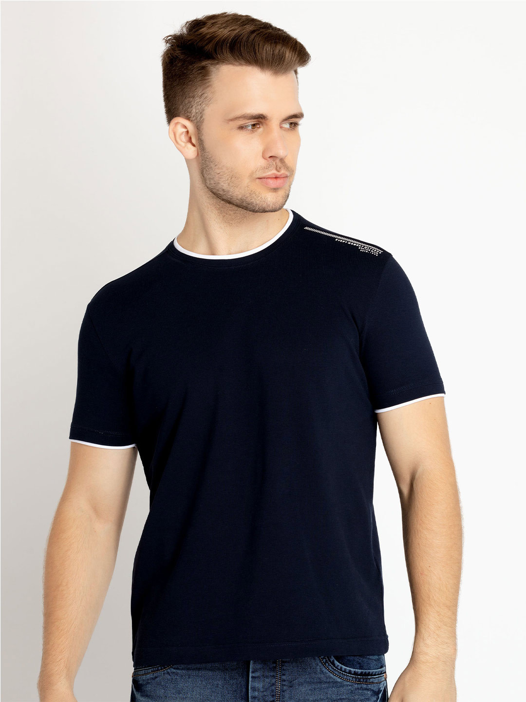 

Status Quo Round Neck Cotton T-shirt, Navy blue