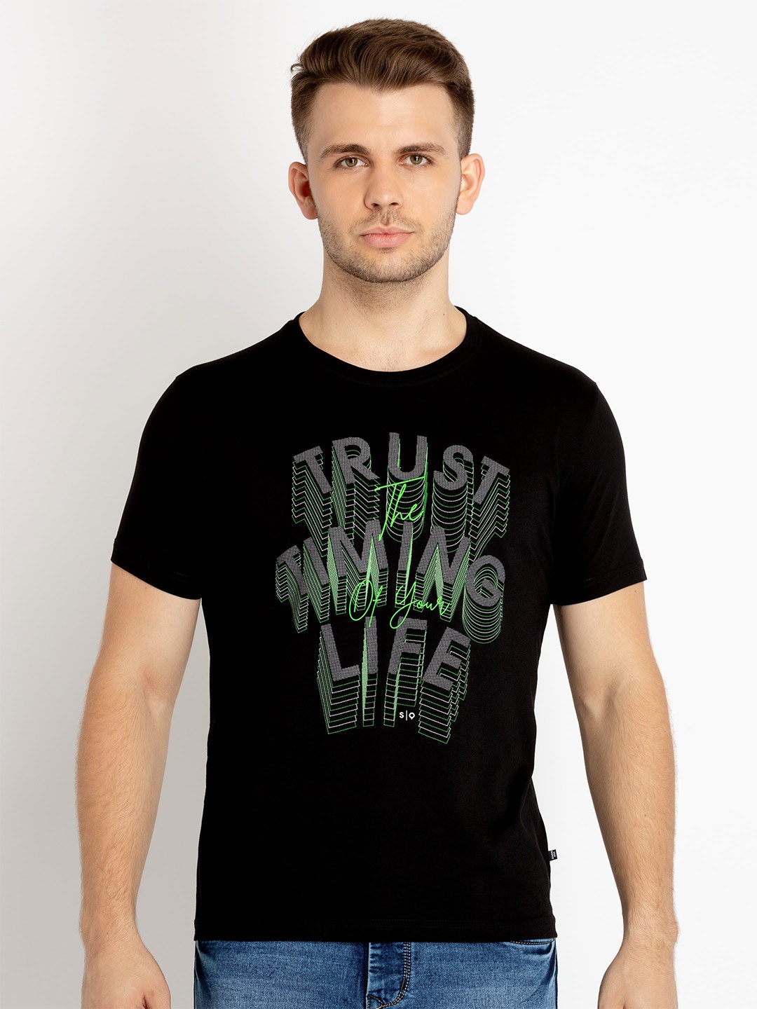

Status Quo Typography Printed Cotton T-shirt, Black