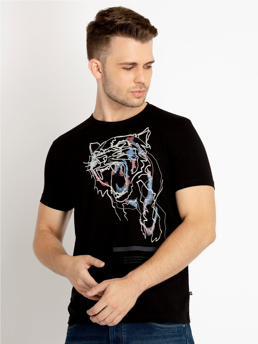 

Status Quo Round Neck Graphic Printed Cotton T-shirt, Black
