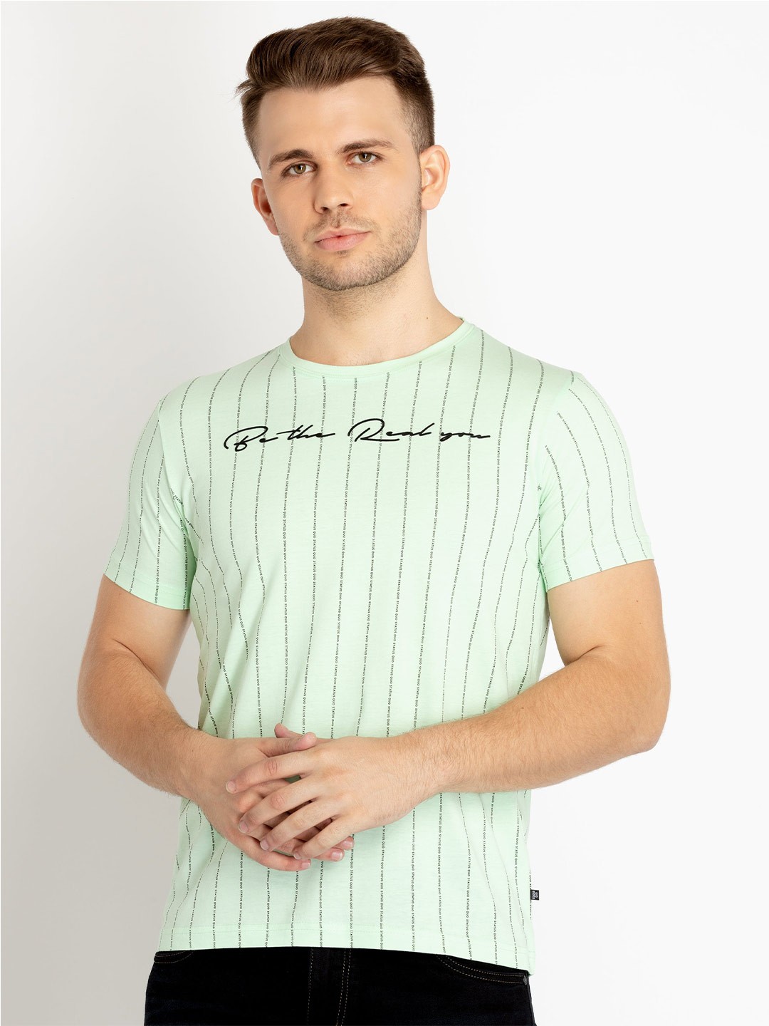 

Status Quo Typography Printed Cotton T-shirt, Green