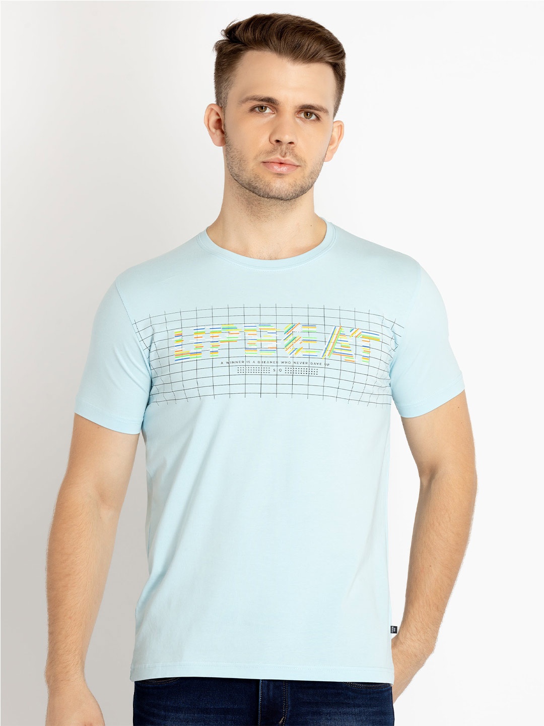 

Status Quo Typography Printed Cotton T-shirt, Blue