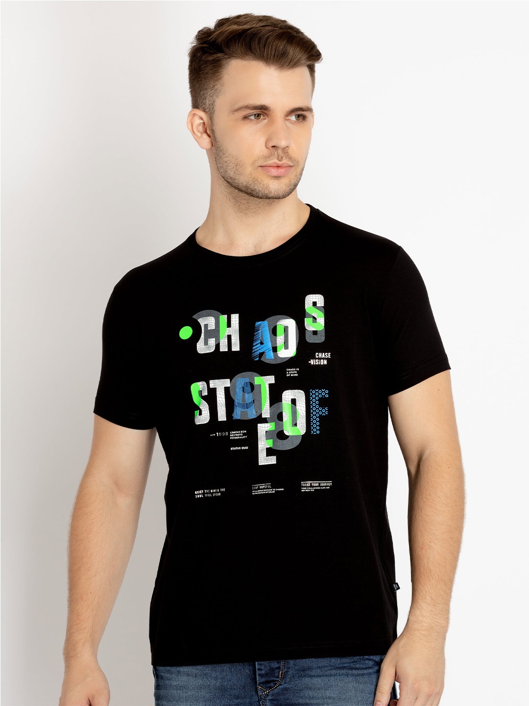 

Status Quo Typography Printed Cotton T-shirt, Black