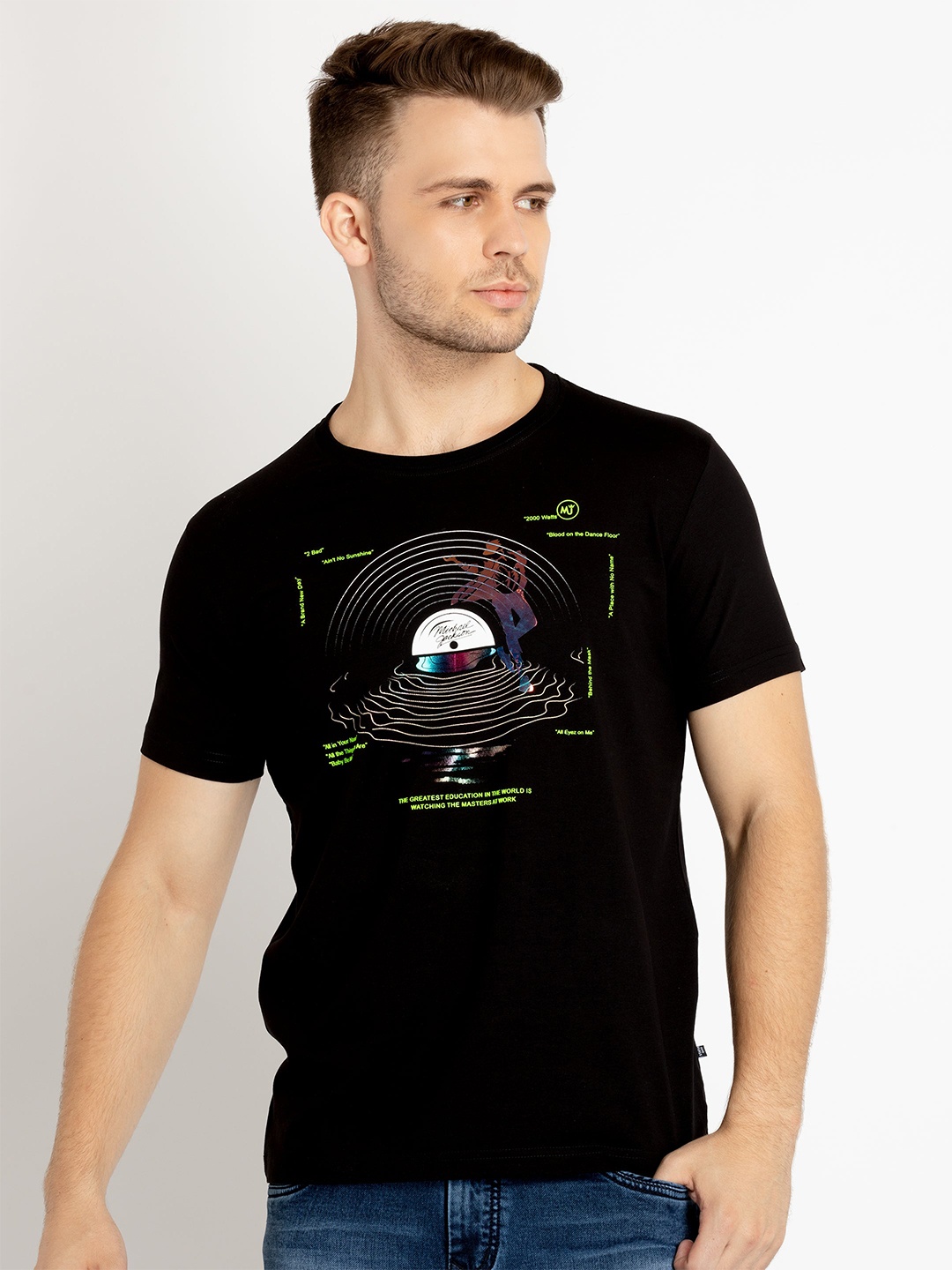 

Status Quo Graphic Printed Cotton T-shirt, Black