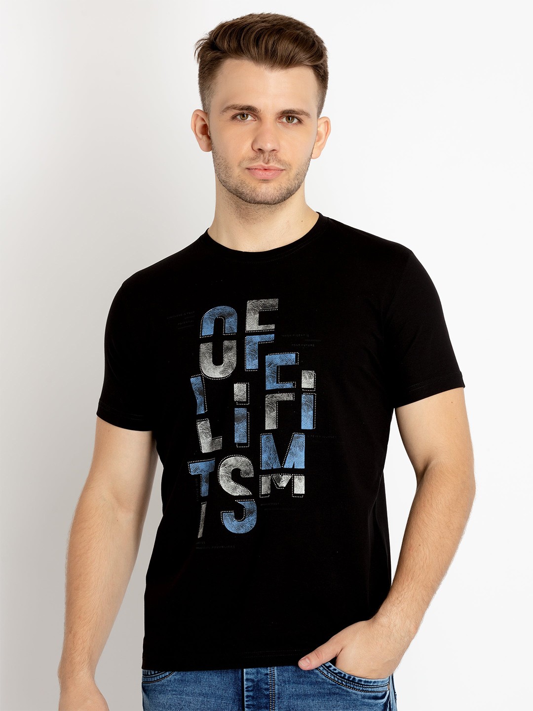 

Status Quo Typography Printed Cotton T-shirt, Black
