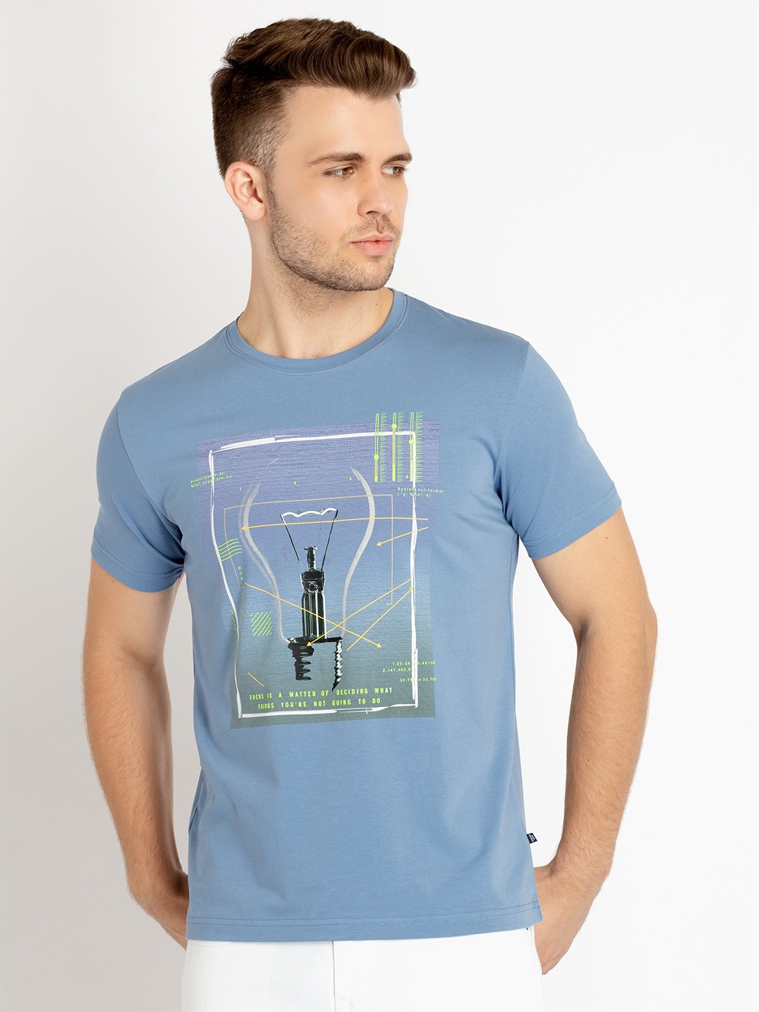 

Status Quo Typography Printed Round Neck Cotton T-shirt, Blue