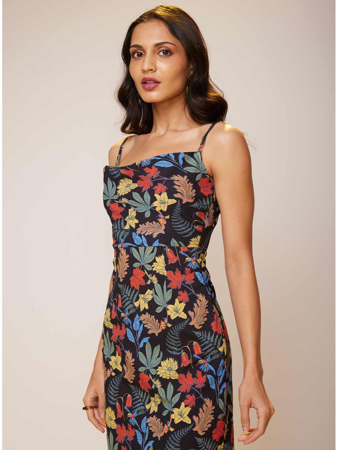

POPPI Tropical Printed Crepe Sheath Dress, Black