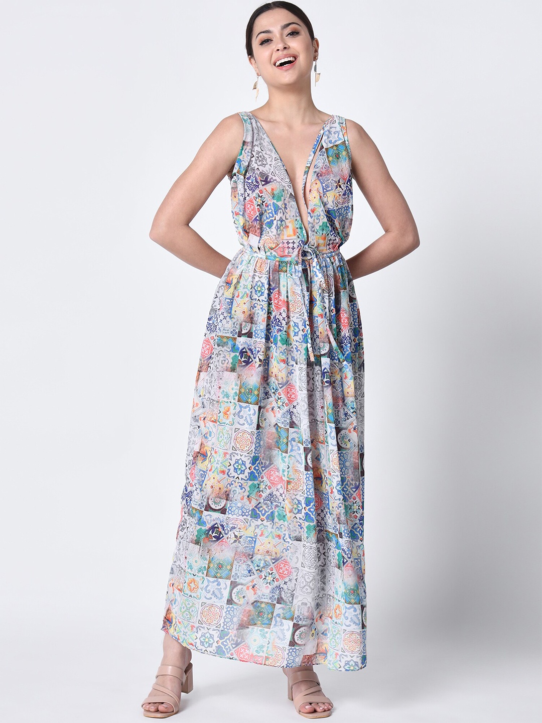 

Rajoria Instyle Floral Georgette Ethnic Maxi Dress, Blue