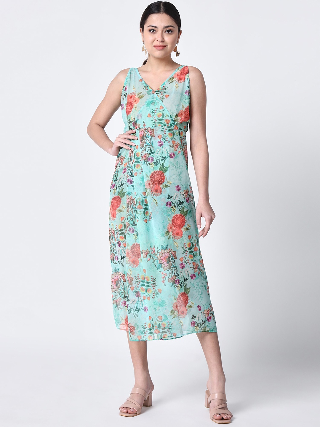 

Rajoria Instyle Floral Georgette Ethnic Midi Dress, Green