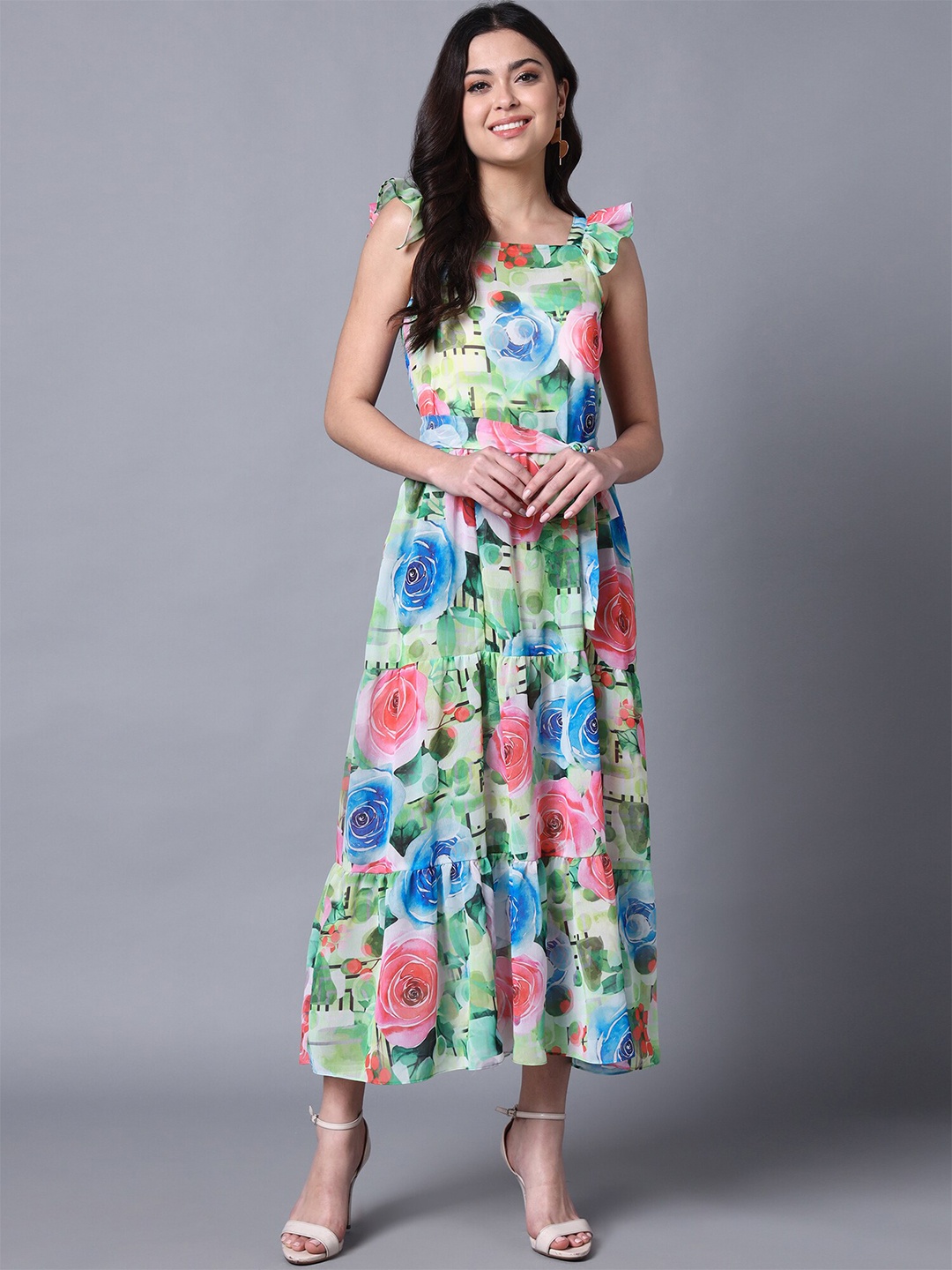 

Rajoria Instyle Floral Georgette Ethnic Midi Dress, Blue