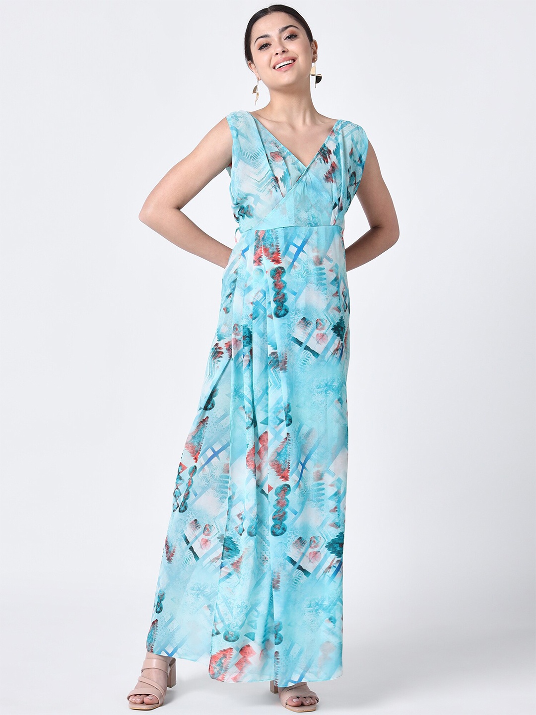 

Rajoria Instyle Absract Printed Georgette Maxi Wrap Dress, Blue