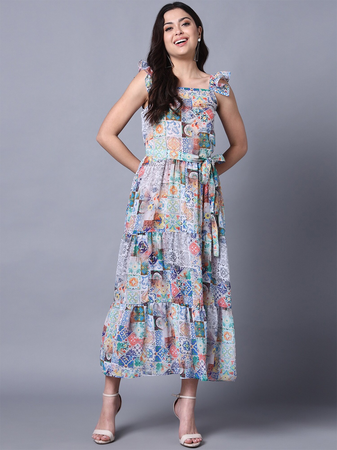 

Rajoria Instyle Floral Georgette Ethnic Midi Dress, Blue