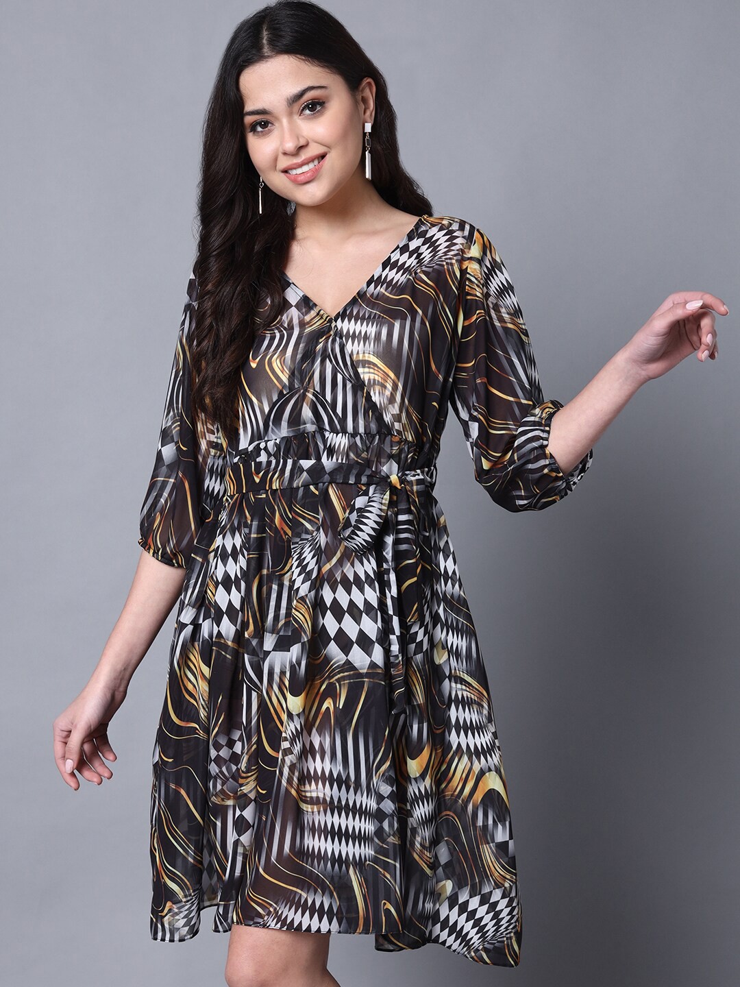 

Rajoria Instyle Printed Semi-Sheer Georgette Dress, Brown
