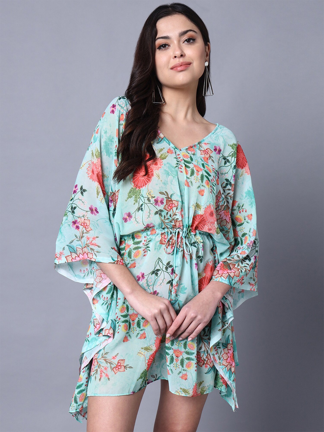 

Rajoria Instyle Floral Georgette Mini Kaftan Dress, Blue