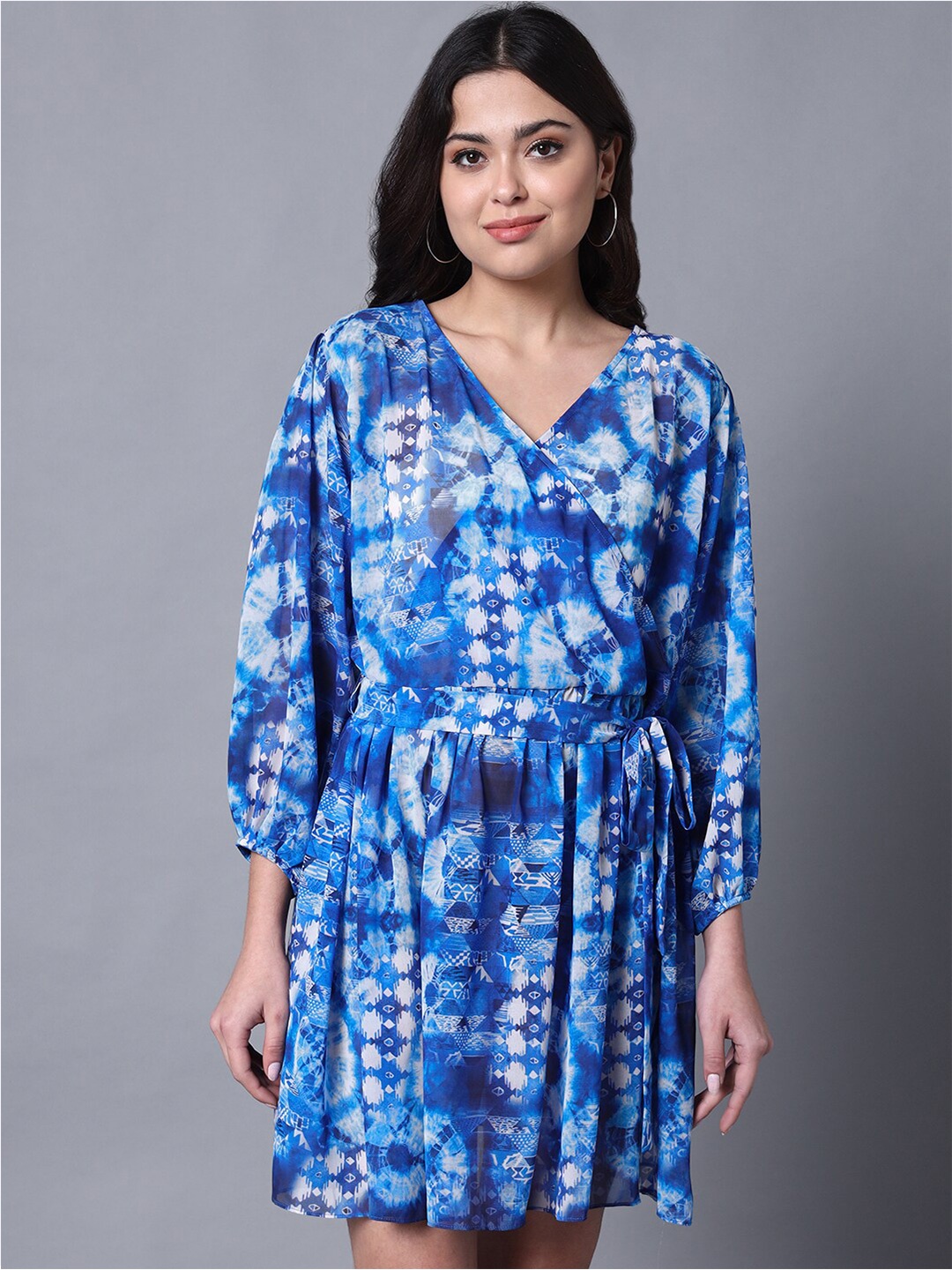 

Rajoria Instyle Printed Georgette Wrap Dress, Blue