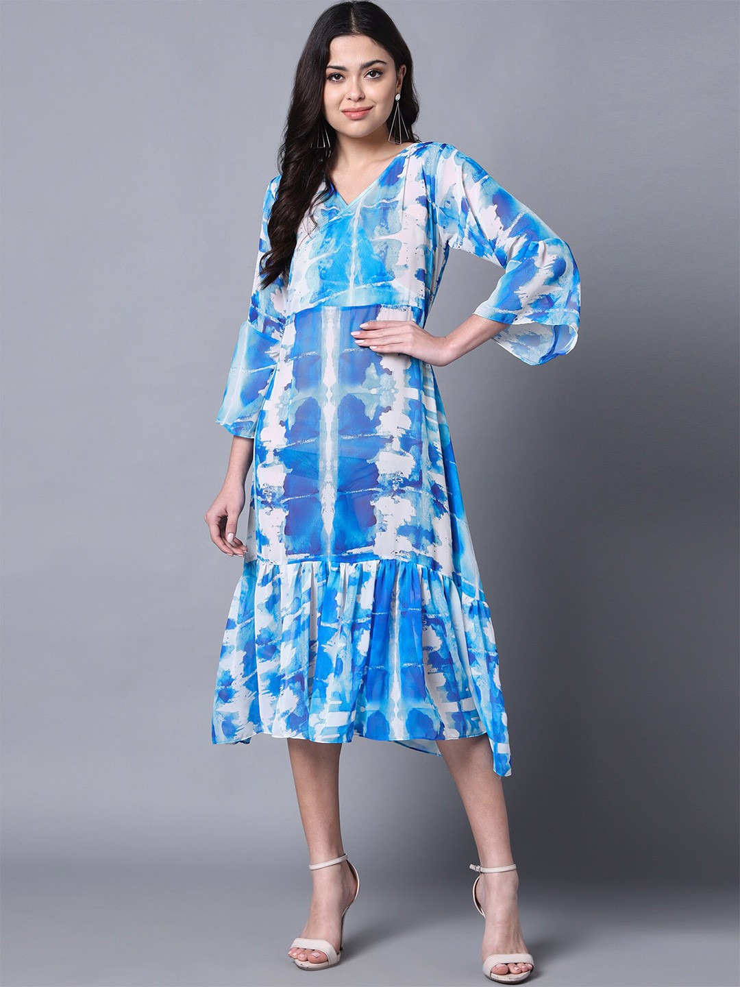 

Rajoria Instyle Tie and Dye Dyed Georgette A-Line Midi Dress, Blue