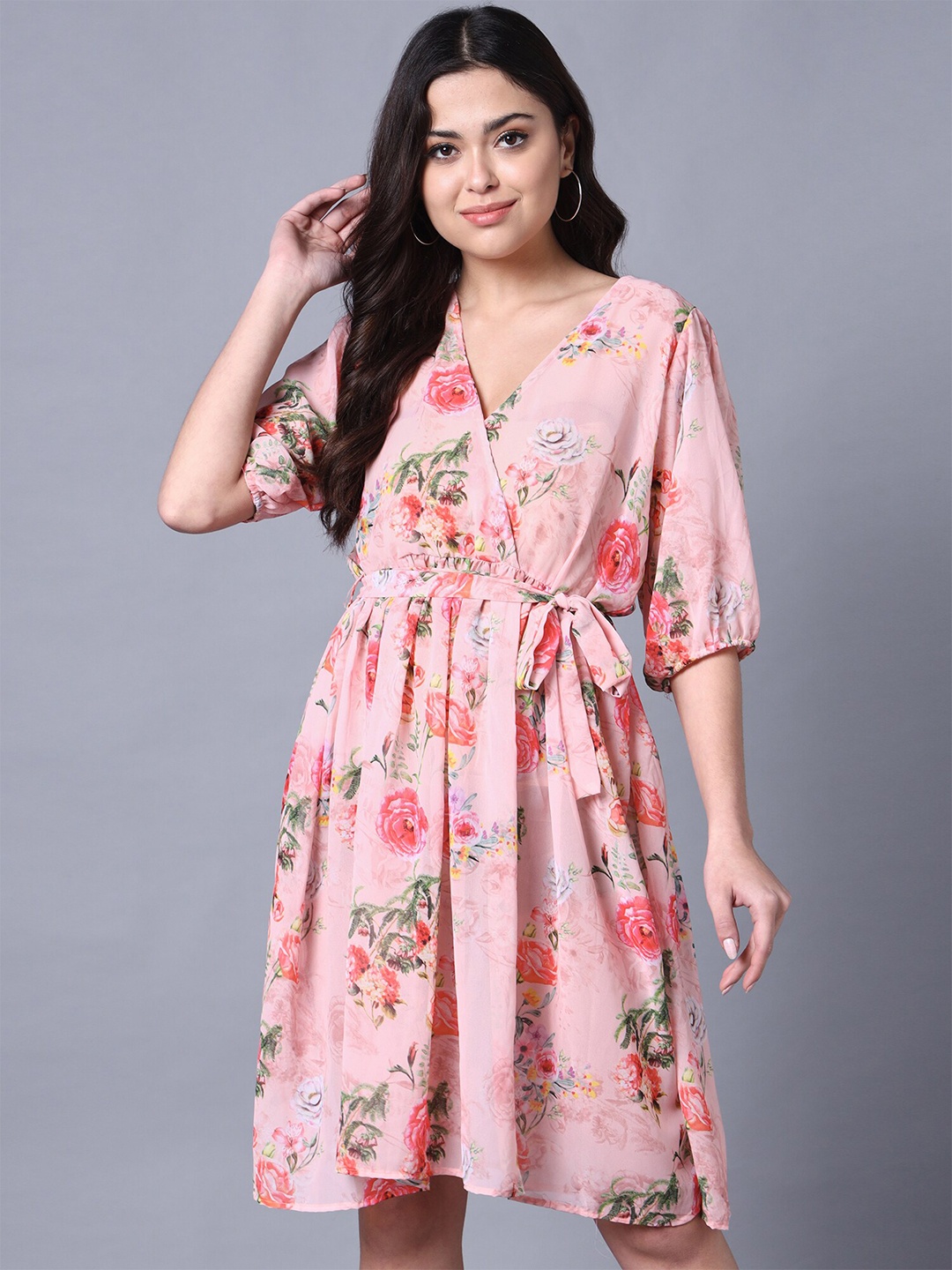

Rajoria Instyle Floral Printed Georgette Dress, Peach