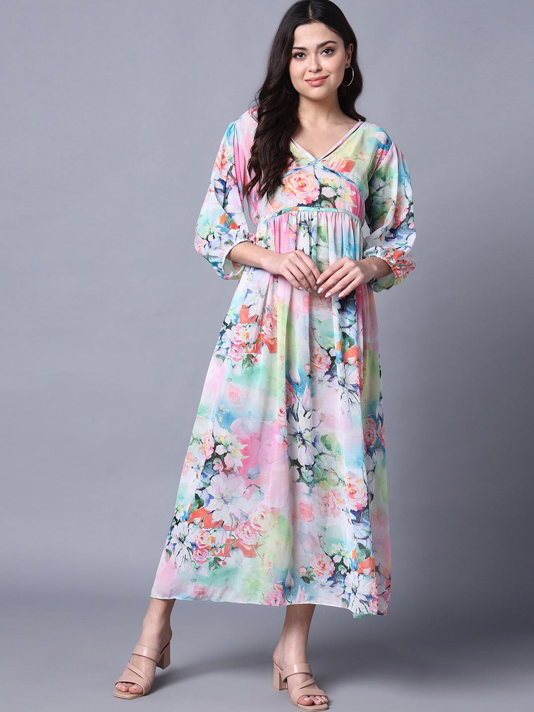 

Rajoria Instyle Floral Georgette Empire Midi Dress, Pink