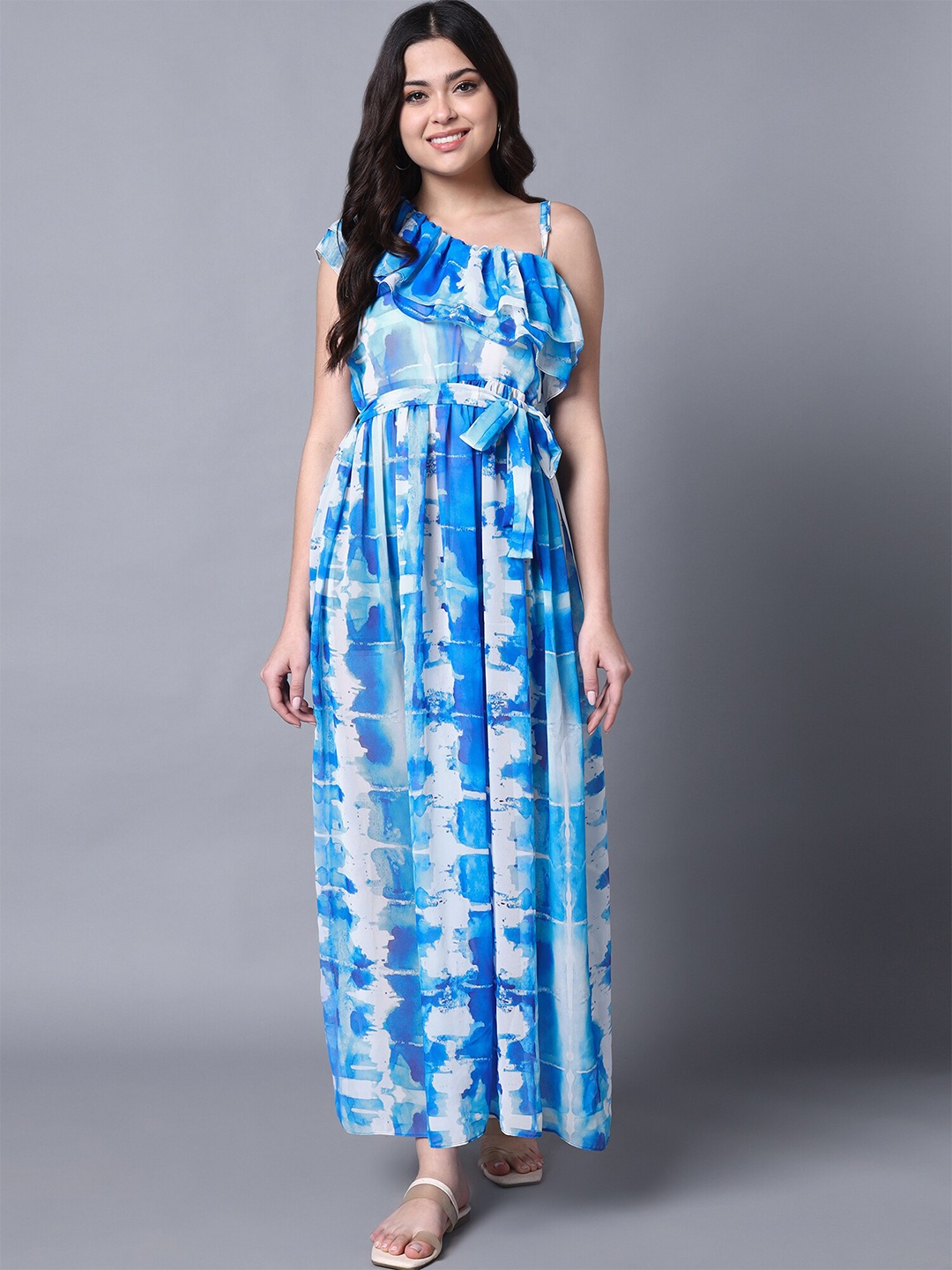 

Rajoria Instyle Ruffled Tie-Up Detail Georgette Fit & Flare Dress, Blue