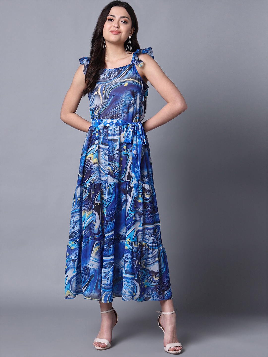 

Rajoria Instyle Printed Georgette Ethnic Maxi Dress, Navy blue