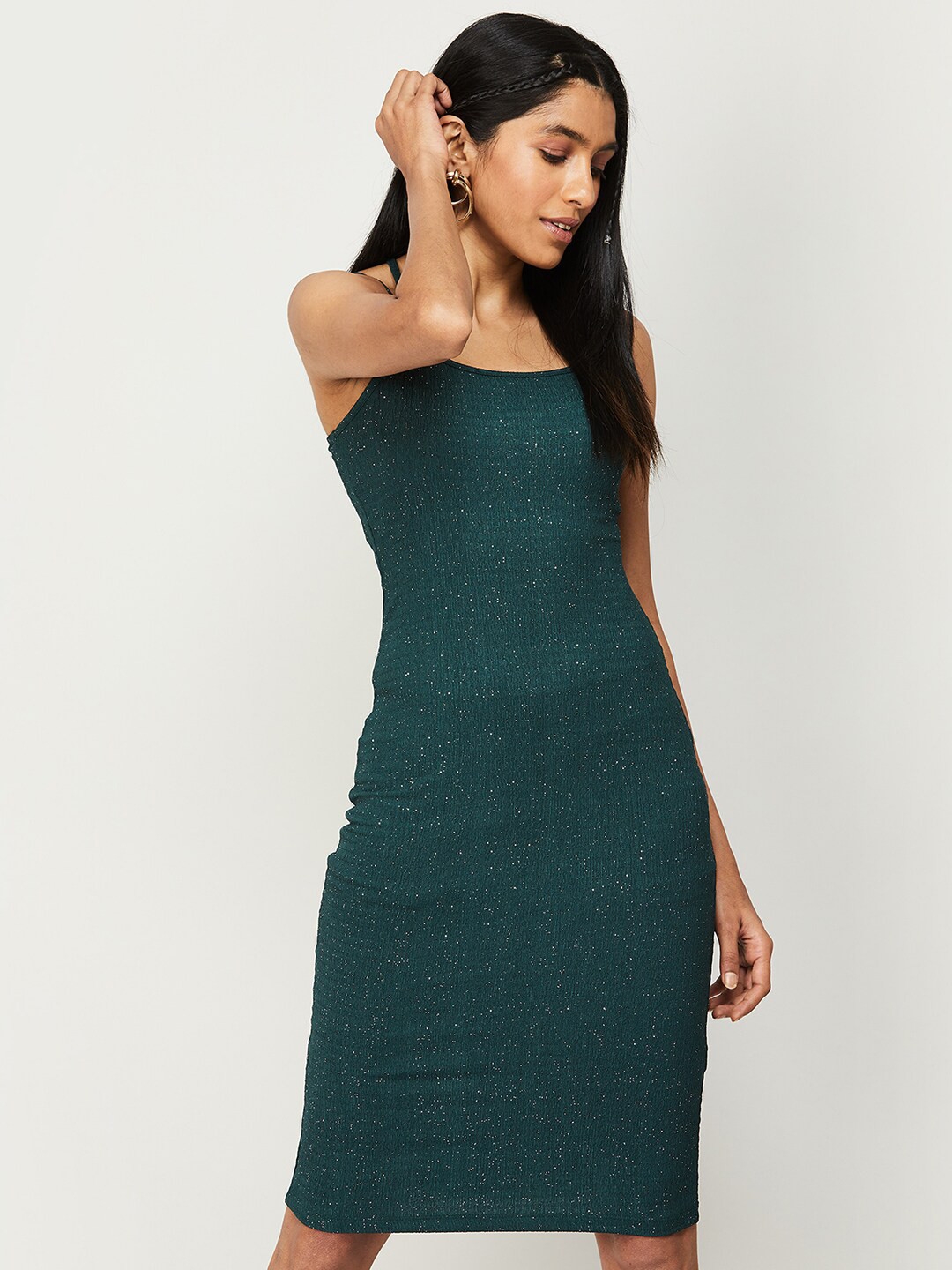 

Ginger by Lifestyle Embellished Shoulder Straps Bodycon Dress, Green