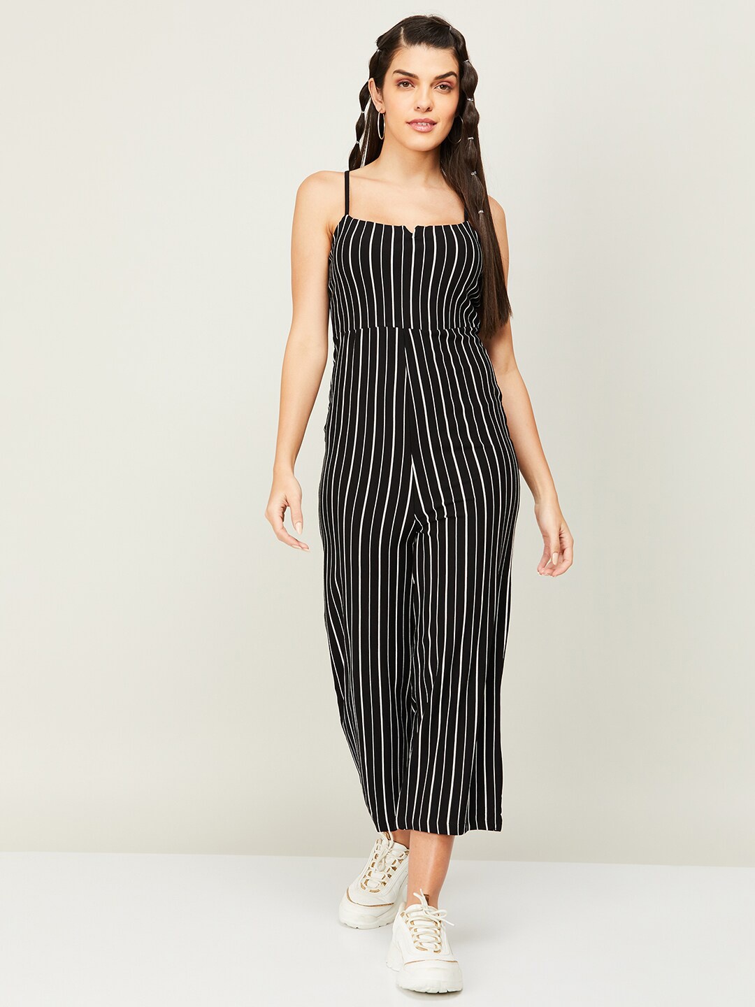 

Ginger by Lifestyle Striped Shoulder Straps Basic Jumpsuit, Black