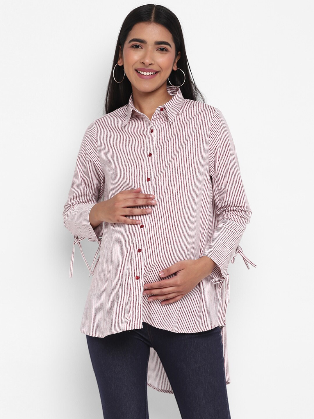 

Momsoon Maternity Vertical Striped Longline Cotton Shirt, Red