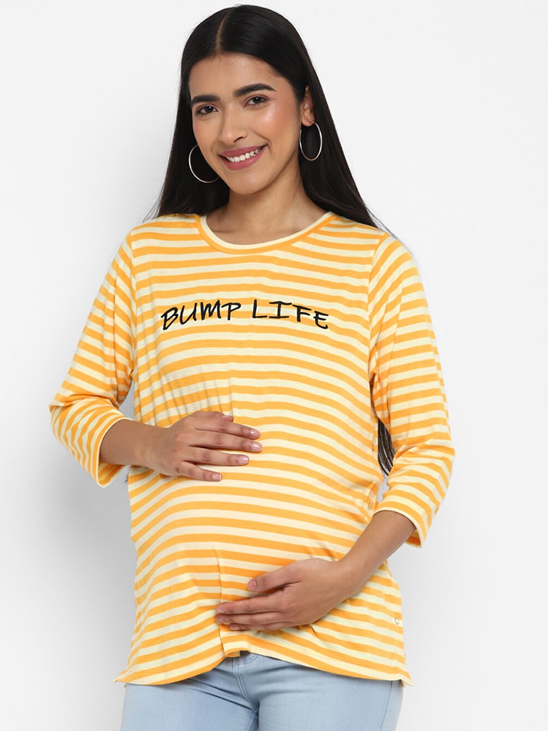 

Momsoon Maternity Striped Pure Cotton Maternity Top, Yellow