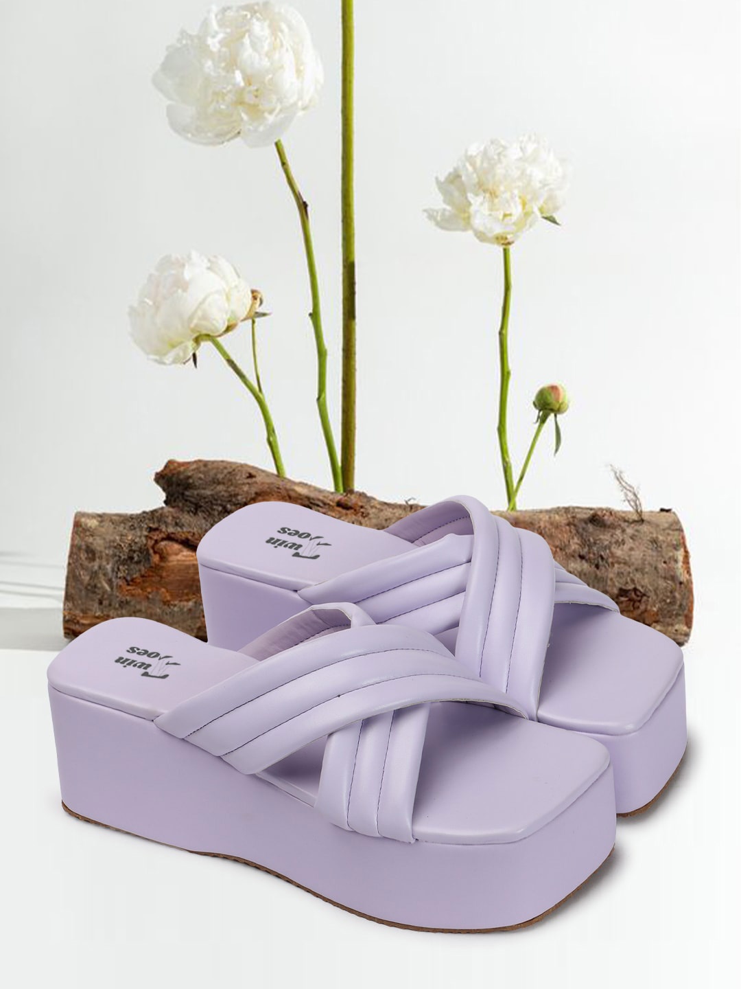 

TWIN TOES Textured Open Toe Platform Heels, Purple