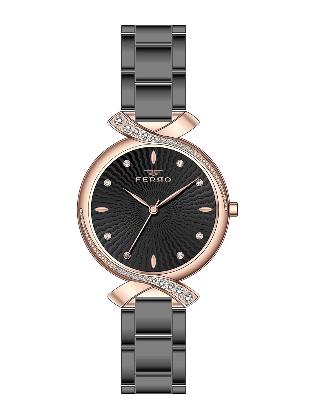 

Ferro Women Embellished Stainless Steel Bracelet Style Straps Analogue Watch FL21254A-R, Black