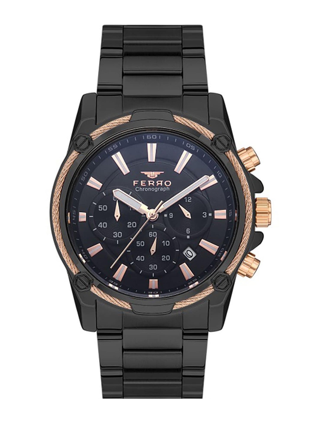 

Ferro Men Stainless Steel Bracelet Style Straps Analogue Chronograph Watch FM11300A, Black