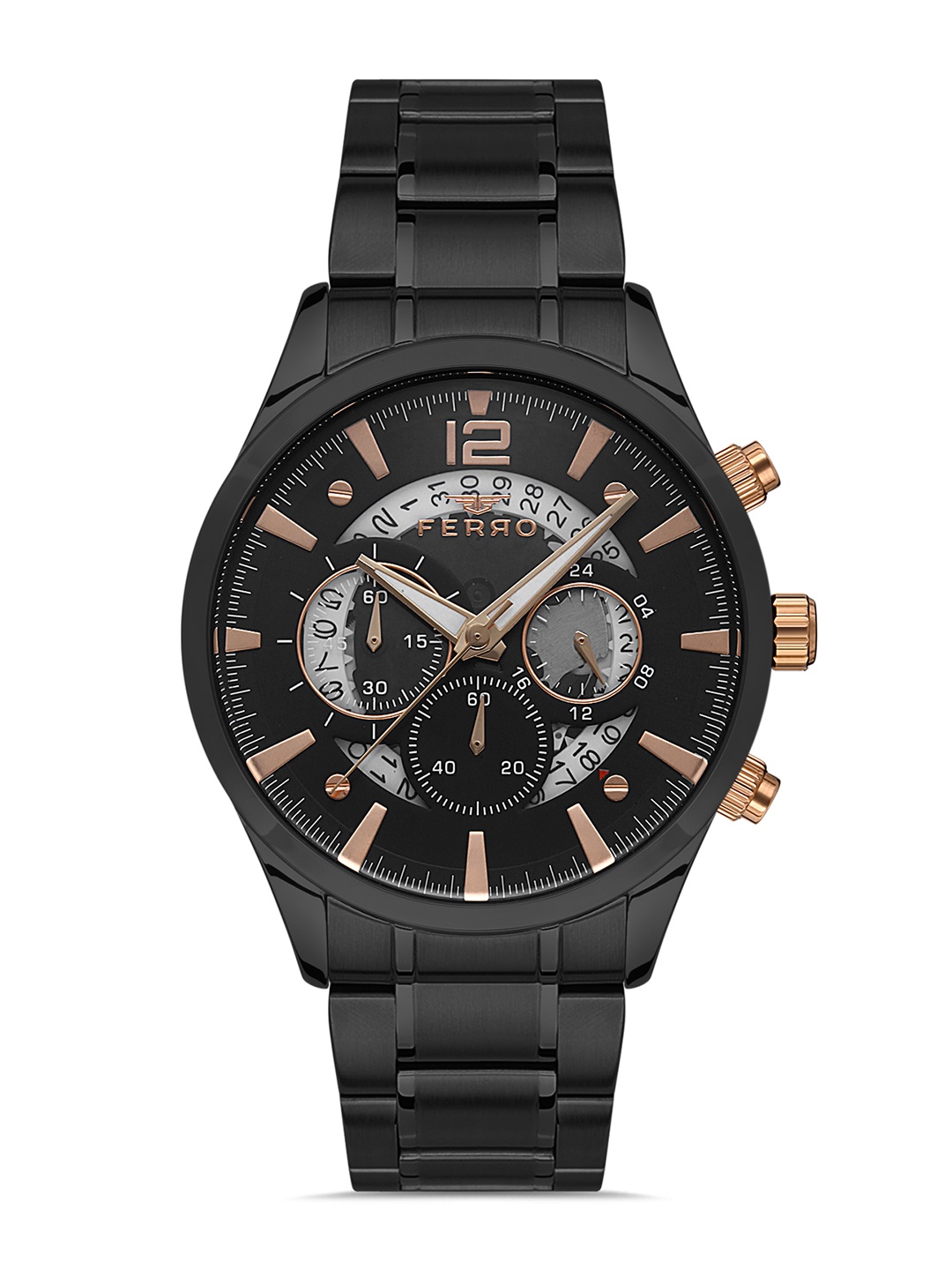 

Ferro Men Stainless Steel Straps Analogue Multi Function Watch FM11320A, Black