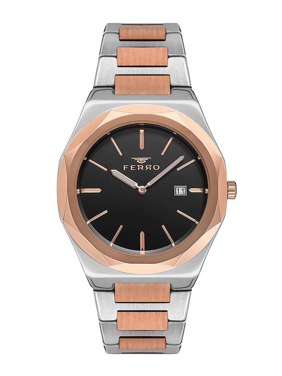 

Ferro Men Brass Dial & Stainless Steel Straps Analogue Watch F40092A-E, Black