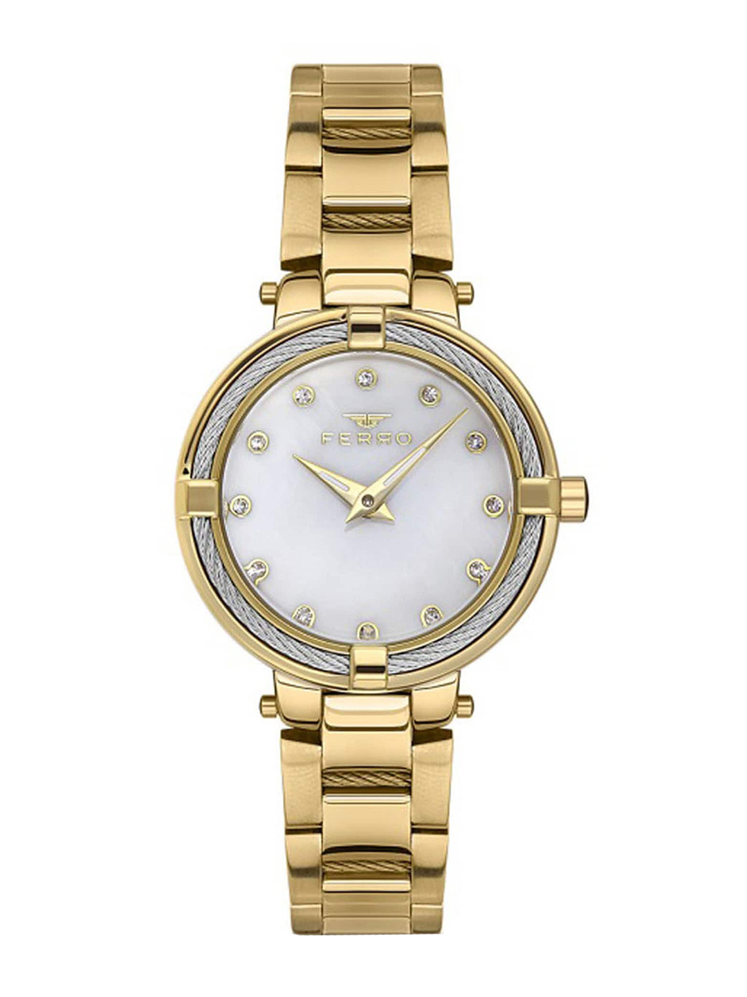 

Ferro Women Brass Embellished Dial & Stainless Steel Straps Analogue Watch F40097A-B, Silver