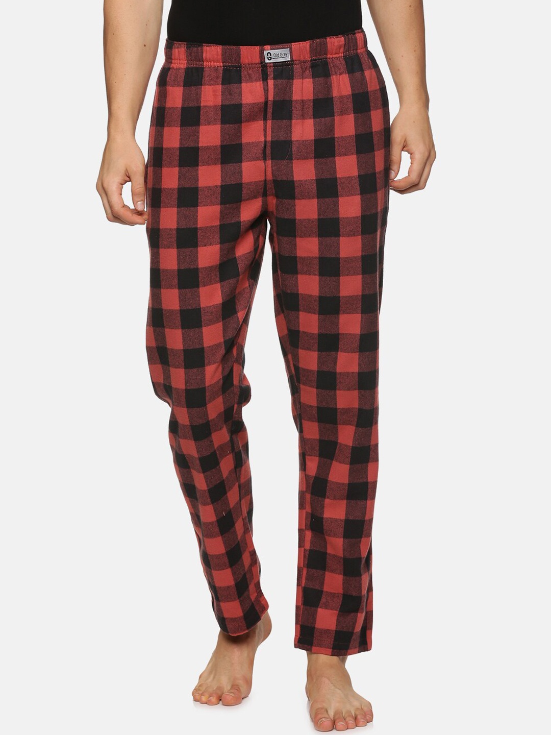 

Old Grey Men Checked Cotton Mid-Rise Straight Lounge Pants, Red