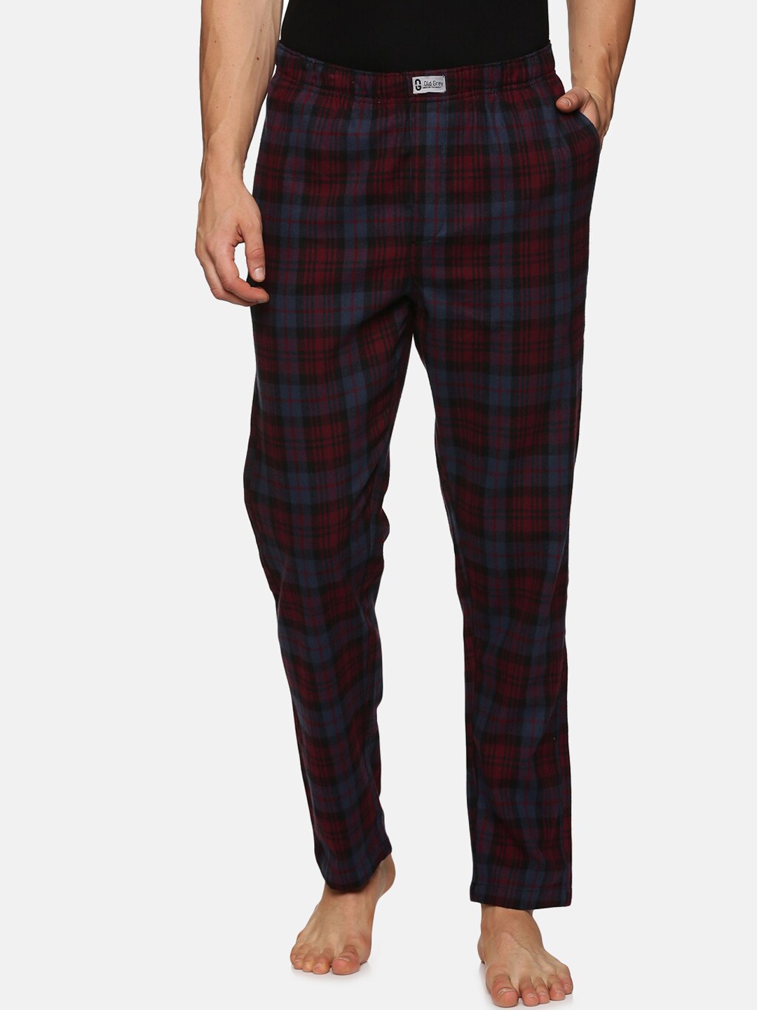 

Old Grey Men Checked Cotton Mid-Rise Straight Lounge Pants, Maroon