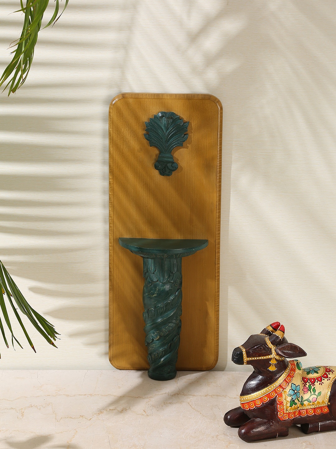 Amoliconcepts Yellow & Green Rustic Carved Wooden Wall Hanging Decor