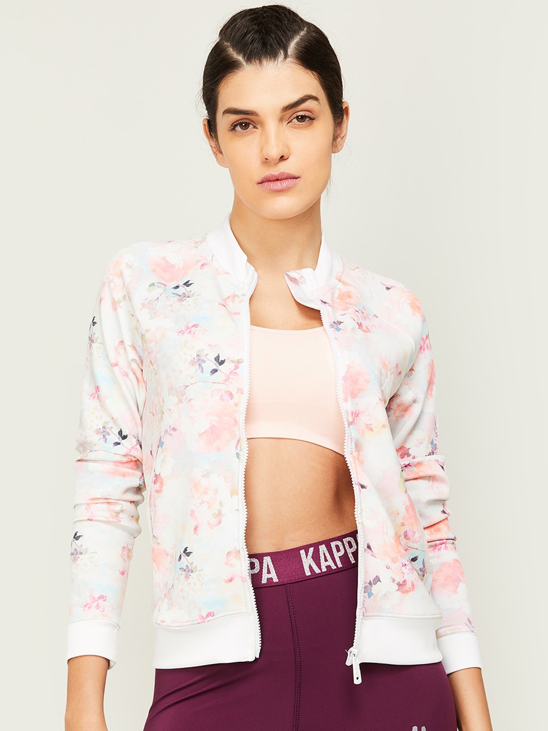 

Kappa Women Floral Printed Long Sleeves Bomber Jacket, White