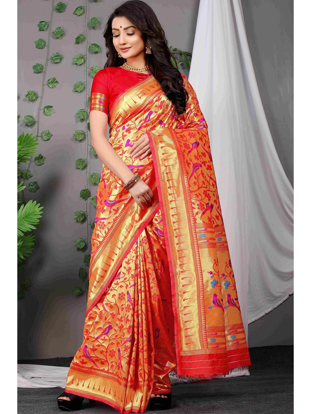 

Anaita Ethnic Motif Woven Design Zari Pure Silk Banarasi Saree, Orange