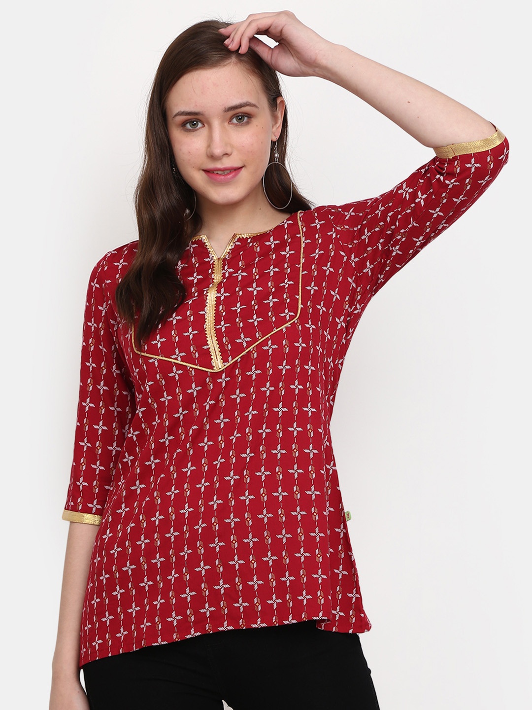 

V-Mart Ethnic Motifs Printed Round Neck Kurti, Maroon