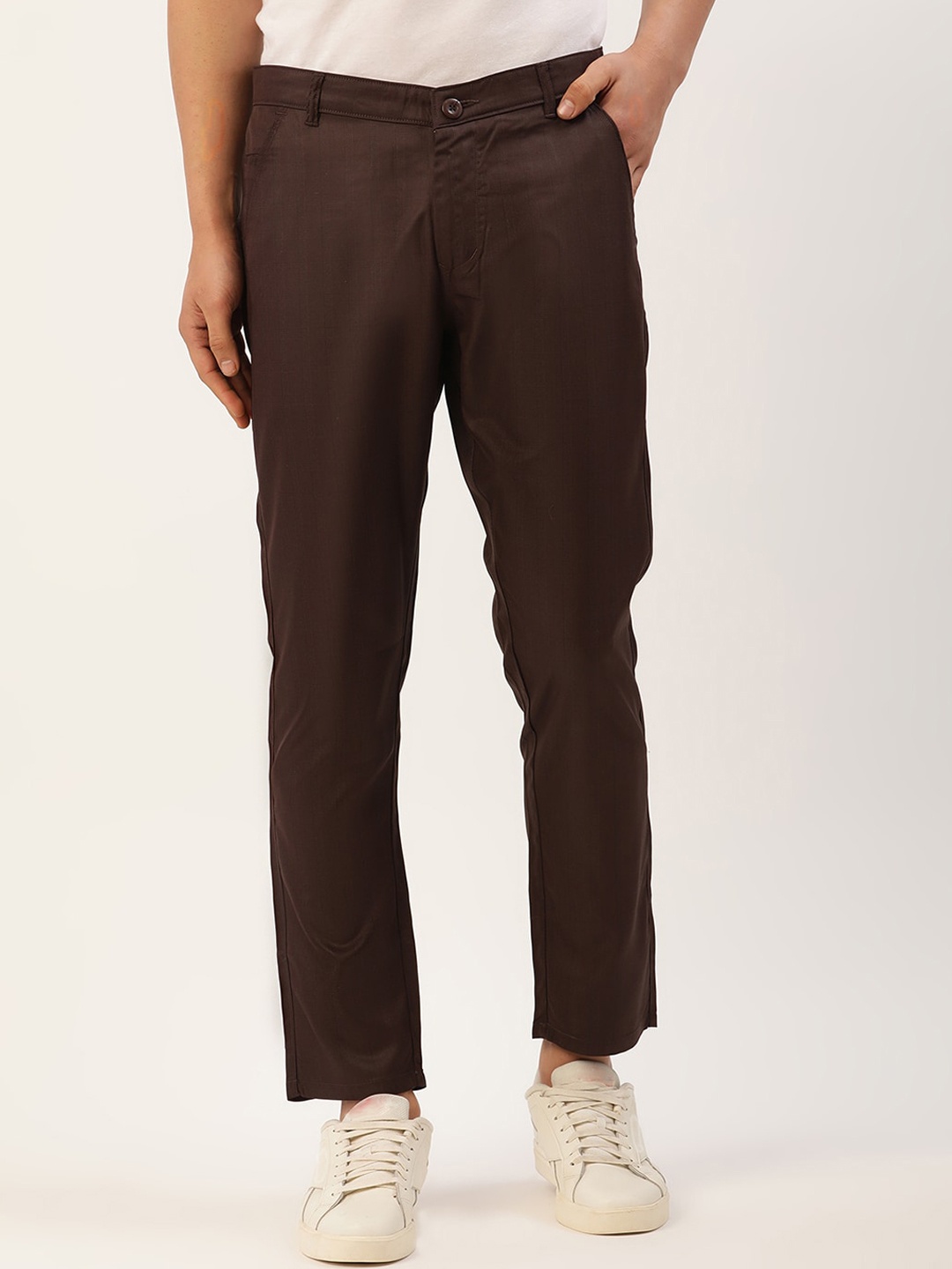 

JAINISH Men Relaxed Tapered Fit Pure Cotton Easy Wash Trousers, Coffee brown