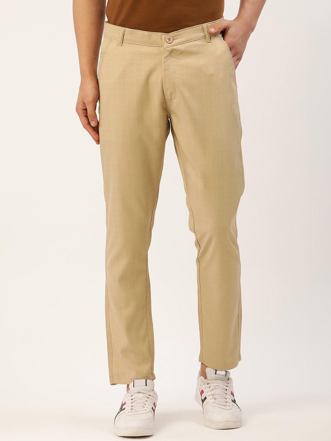 

JAINISH Men Relaxed Tapered Fit Pure Cotton Easy Wash Chinos Trousers, Beige